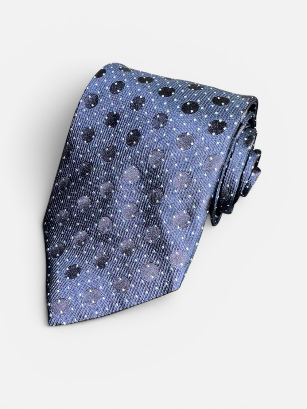 NEW Giorgio Armani mens dark blue polka dot pattern 100% silk neck tie NWT
